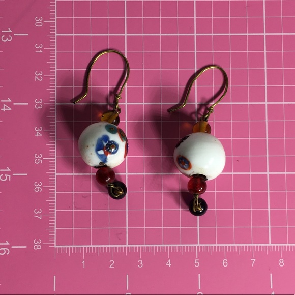 💓 Vintage Glass Murano Mosaic Milk Glass Earrings - Picture 8 of 8